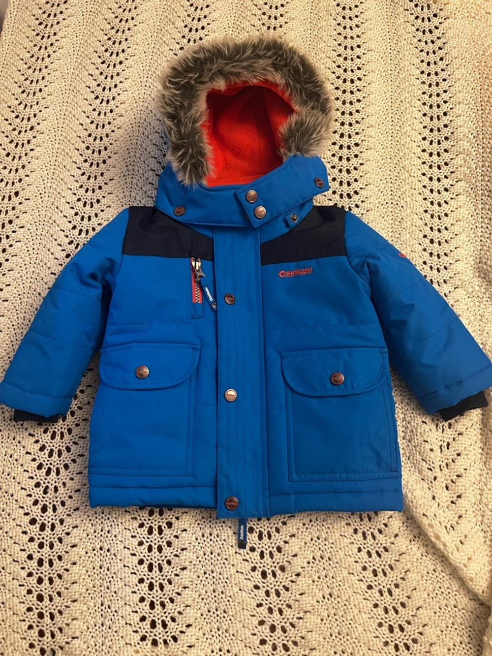 OshKosh B'gosh Blue Toddler 18M Winter Coat with Faux Fur Hood